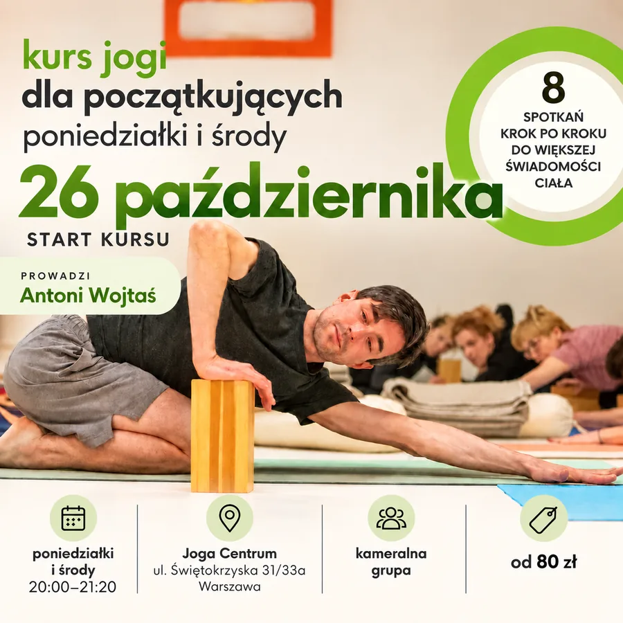 Plakat kursu jogi dla początkujących od 26 października